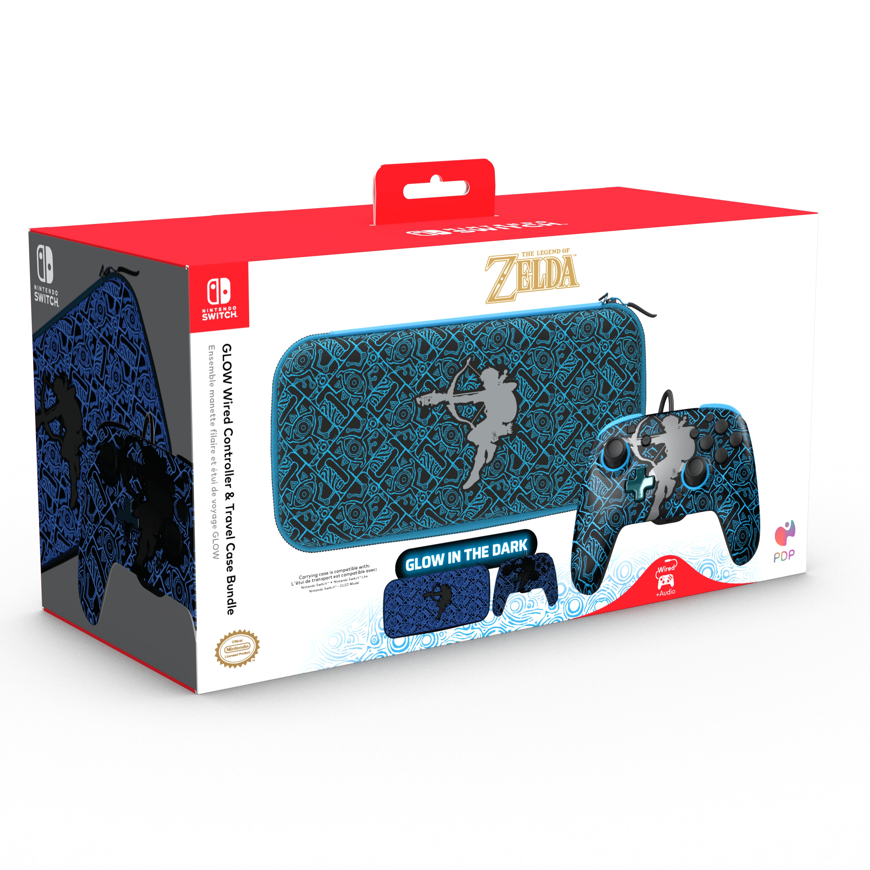 The Legend of Zelda PDP REMATCH GLOW Wired Controller & Travel Case Bundle [Nintendo Switch]