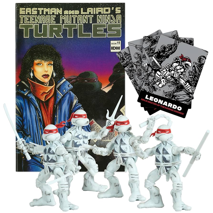 TMNT 40th Anniversary Classic Black & White Turtles w/ Comic (4 Figures) image 0