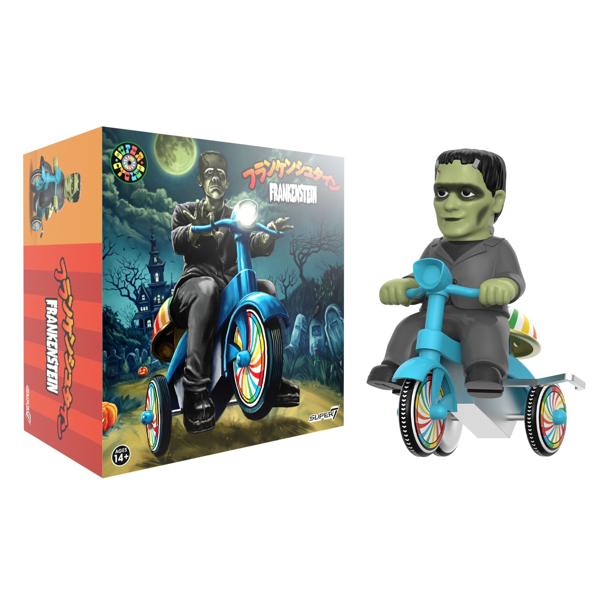 Super7 Universal Monsters Super Cycles Frankenstein (Black w/ Blue Trike) image 0