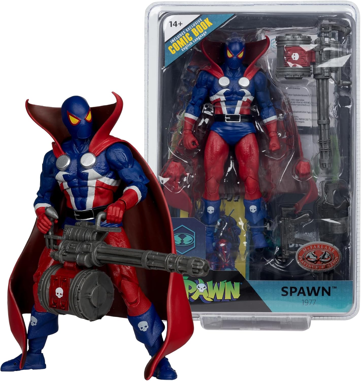Spawn (1977 Red & Blue Variant) 7" Figure w/ Comic & Digital Collectible [Red Platinum Edition]