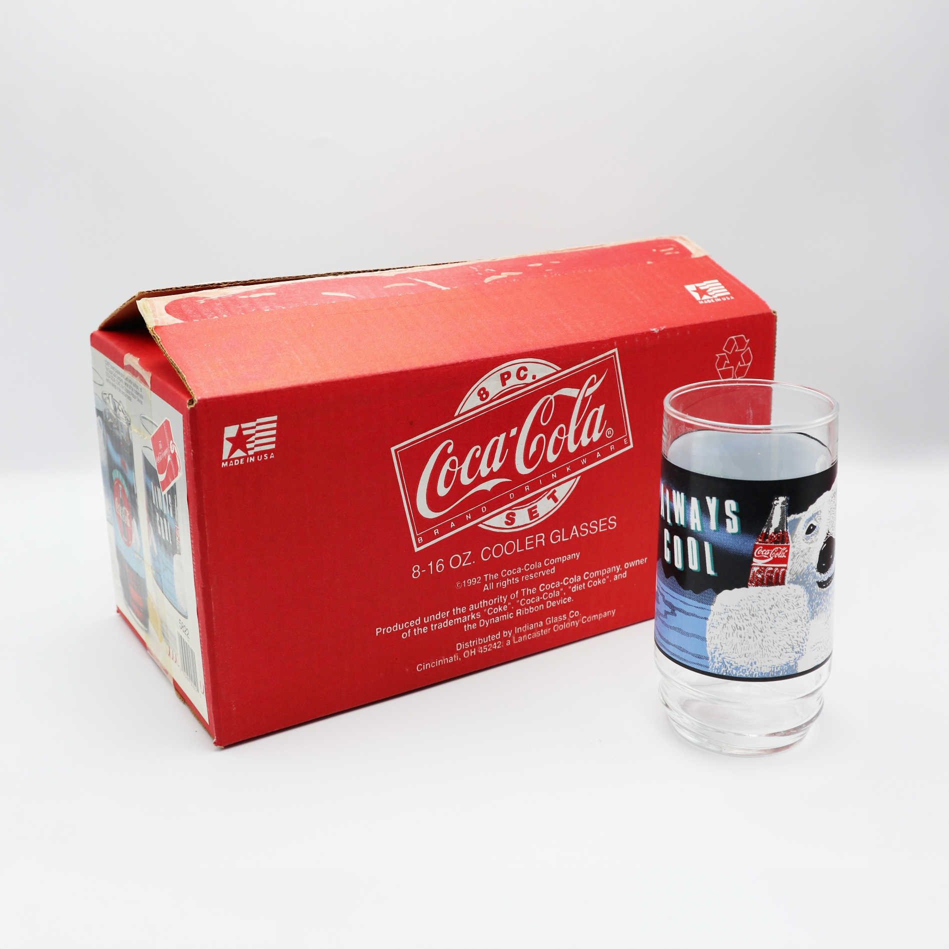 1992 Polar Bear Coca-Cola 8-16oz Cooler Glasses (8pk)