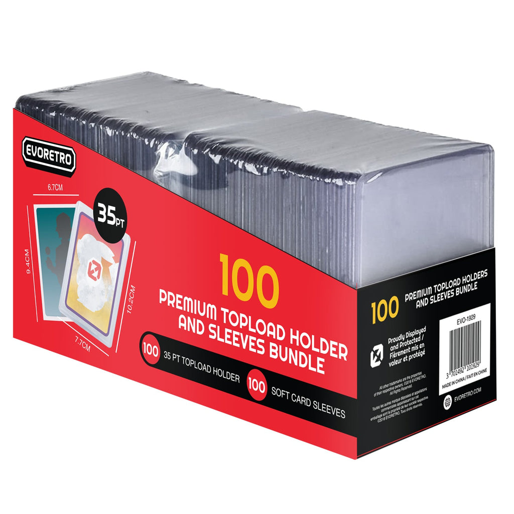EVORETRO Top Loaders & Sleeves - Pack of 100 Toploaders 35PT & 100 Sleeves