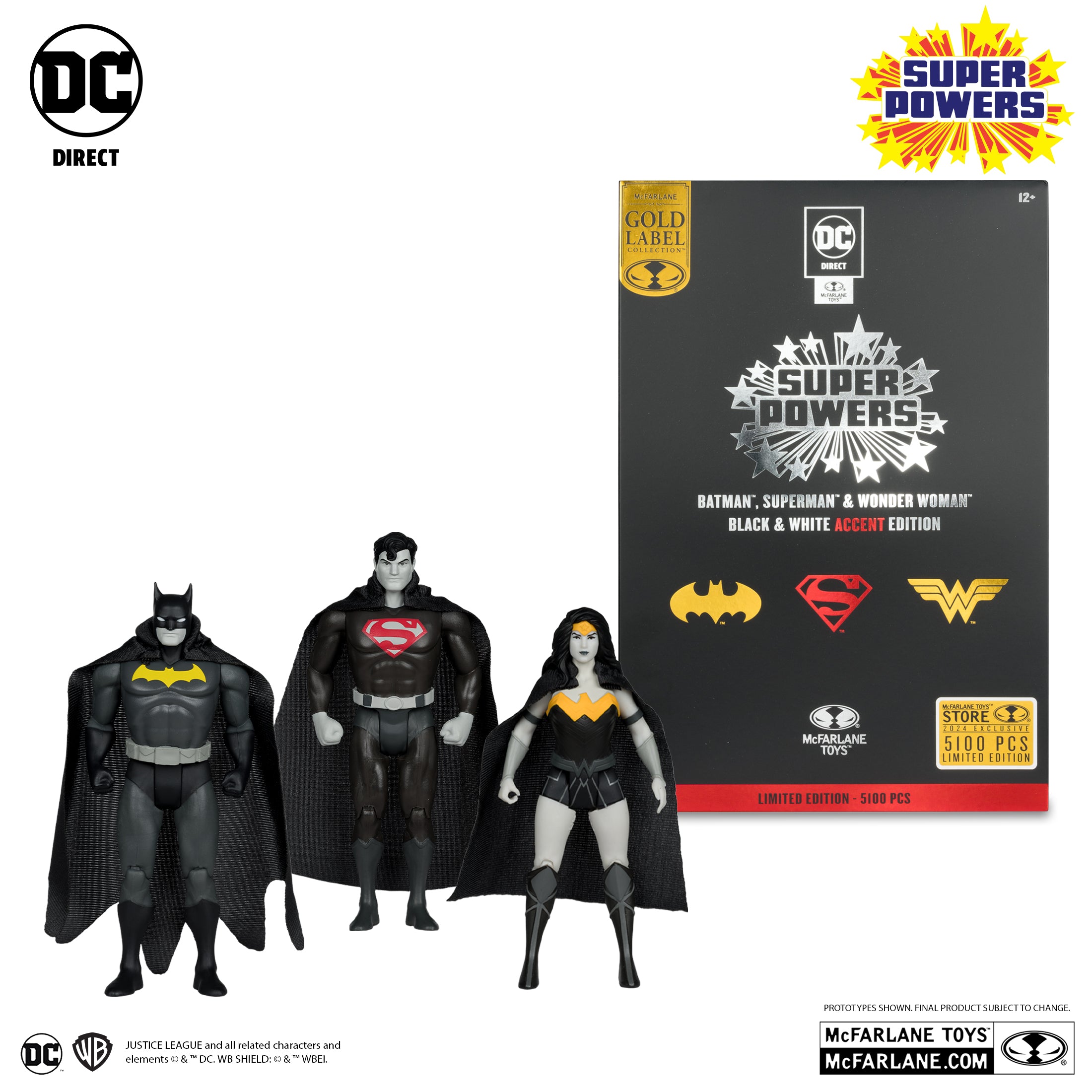 DC Super Powers Batman, Superman & Wonder Woman Black & White Accent Edition image 0