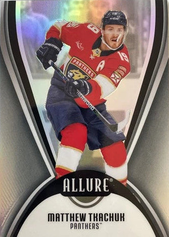 Hockey trading card of Matthew Thachuk with Panthers jersey on a colorful background